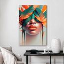 Quadro Decorativo Mulher - Penas e Tons Laranja