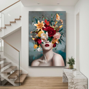 Quadro Decorativo Mulher -  Retrato Buquê de Flores