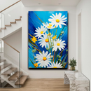 Quadro Decorativo Flores - Margaridas Brancas em Fundo Azul