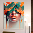 Quadro Decorativo Mulher - Penas e Tons Laranja