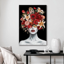 Quadro Decorativo Mulher - Retrato de Flores e Batom Vermelho