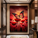 Quadro Decorativo Flores - Borboleta em Jardim de Rosas Vermelhas