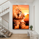 Quadro Decorativo Família de Leões 2 Filhotes - Por do Sol