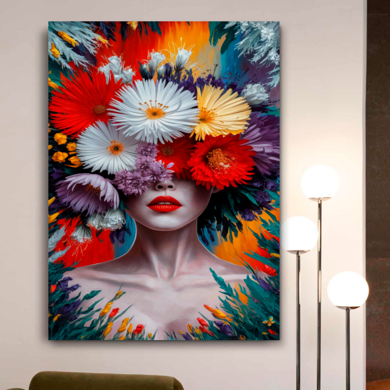 Quadro Decorativo Mulher - Jardim Colorido