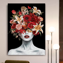 Quadro Decorativo Mulher - Retrato de Flores e Batom Vermelho