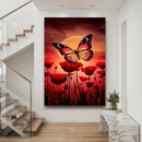 Quadro Decorativo Flores - Borboleta em Jardim de Rosas Vermelhas