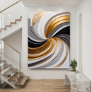 Quadro Decorativo Abstrato Espiral Branco e Dourado