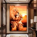 Quadro Decorativo Família de Leões 2 Filhotes - Por do Sol