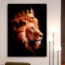 Quadro Decorativo de Leão Rei em Retrato de Perfil Fundo Preto