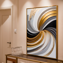 Quadro Decorativo Abstrato Espiral Branco e Dourado