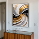 Quadro Decorativo Abstrato Espiral Branco e Dourado