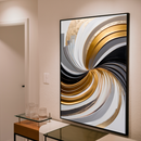 Quadro Decorativo Abstrato Espiral Branco e Dourado