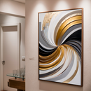 Quadro Decorativo Abstrato Espiral Branco e Dourado