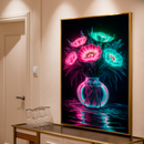 Quadro Decorativo Flores - Vaso Neon